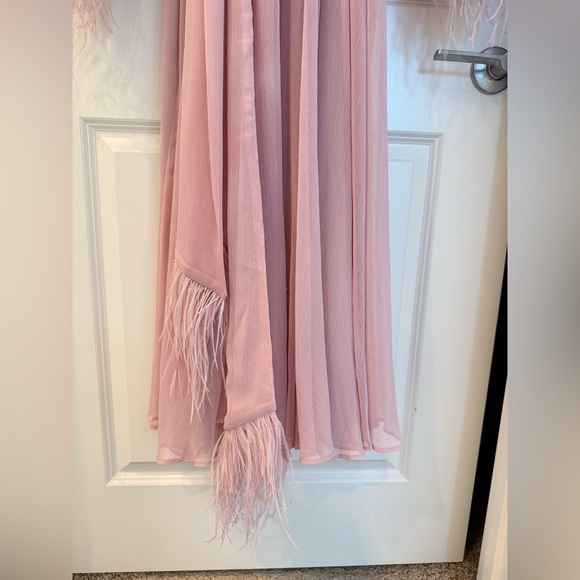 NWOT BRONX AND BANCO Geisha Pink Maxi Dress Elegant Feathered Gown - Picture 12 of 15